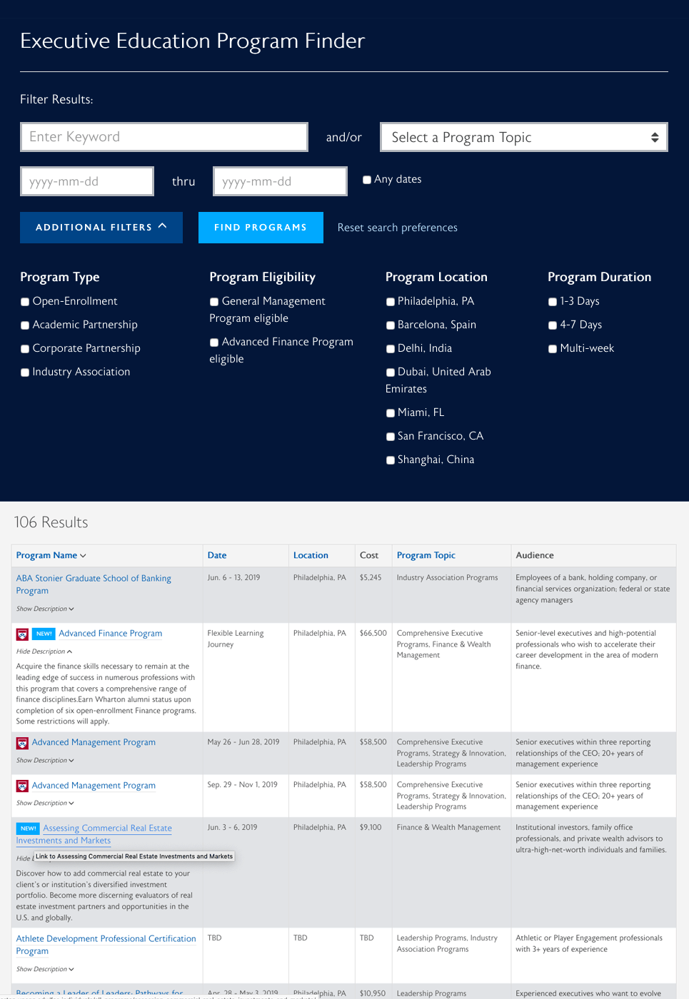 program finder previous